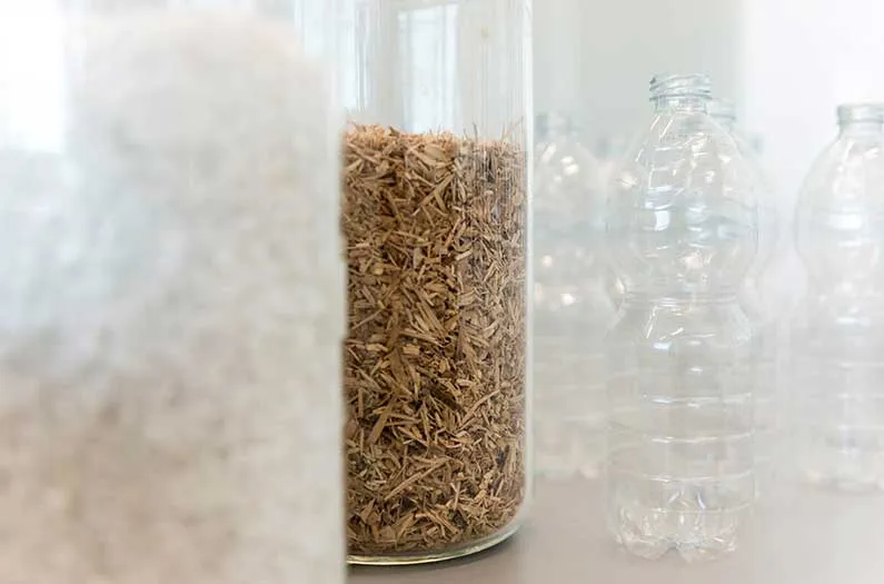 bottles and wood chips