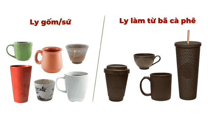 Quà Tặng Doanh Nghiệp Dịp Tết Độc Đáo, Ý Nghĩa Làm Từ Bã Cà Phê 2 Ly gốm sức khác gì so với ly làm từ bã cà phê