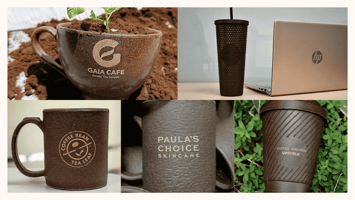 Các sản phẩm ly làm từ bã cà phê có in logo của AirX Coffee