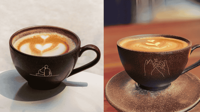 Ly In Logo Làm Từ Bã Cà Phê Độc Đáo 2 Ly Latte làm từ bã cà phê - Ý tưởng 20/10 độc đáo